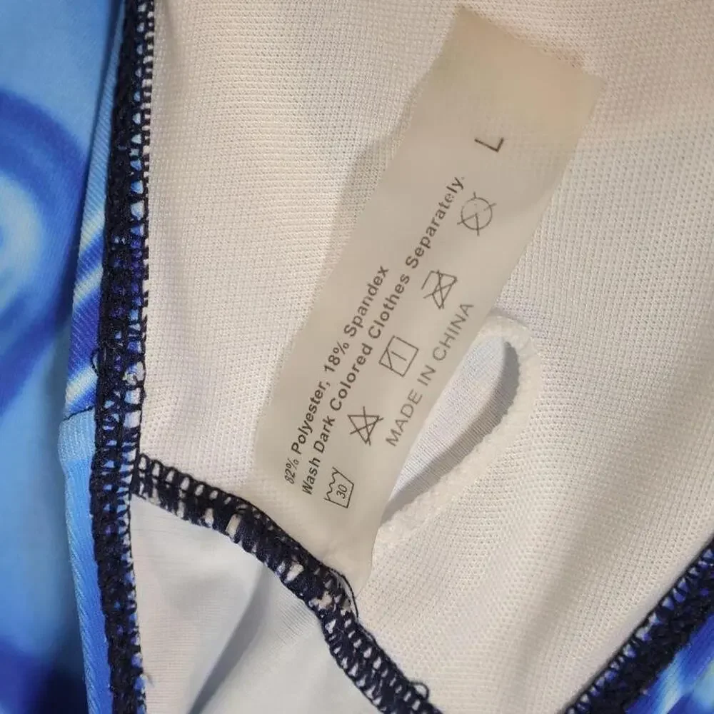 Y2K Marble Swirl Print Halter Festival Bikini Crop Top Blue with Silver O-Ring